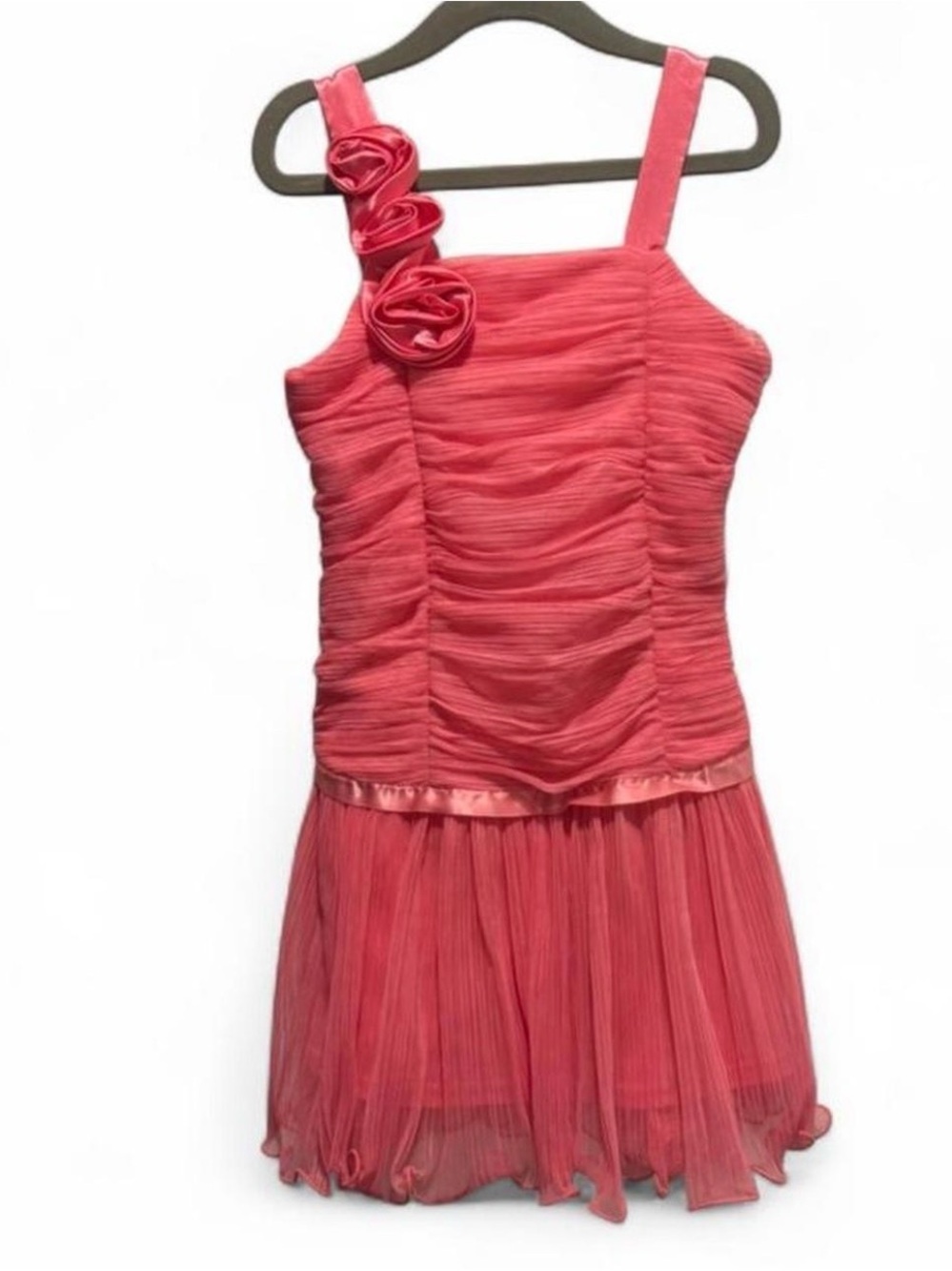 Coral Pink Girls Sleeveless Rosette Party Dress